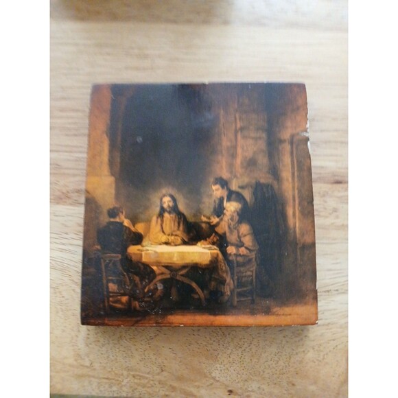 Other - Jesus Christ Wood Print Tile Rembrandt Christ At Emmaus Wall Hanging The Supper